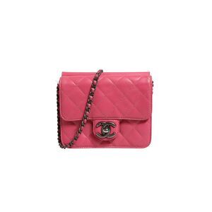 Chanel Pink Quilted Lambskin Leather Classic Square Mini Flap Women's Bag